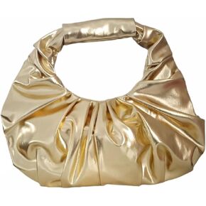 Women's Metallic Evening Clutch Purse PU Leather Pleated Bag Designer Handbag for Party Prom Wedding