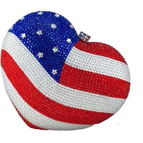 Boutique De FGG American Flag Crystal Clutch Women Heart Shape Evening Handbags Party Dinner Cocktail Purse, Mini