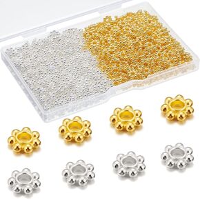 800 Pcs 6mm Flower Spacer Beads Tibetan Daisy Metal Alloy Jewelry Spacers for Bracelet Necklace Earring Jewelry Making, 8 Colors(Multicolored)