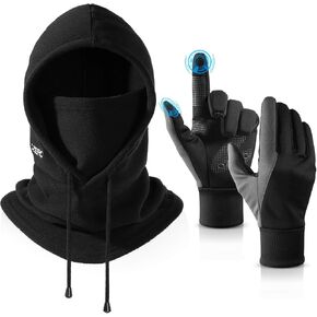 OZERO Winter Balaclava Gloves Set: Mens Ski Mask Windproof Warm - Touchscreen Anti-Slip Glove for Riding Cycling Motorcycle