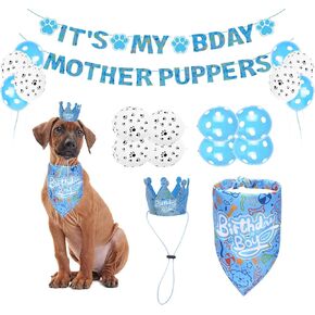 Dog Birthday Decorations, Cute Dog Birthday Hat Bandana Banner and Balloons Set, Pet Cat Puppy Dog Birthday Party Supplies Boy Girl Dog Birthday (Rose Red Color)