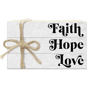 Christian Decorative Book Stack for Farmhouse, Retro Tiered Tray Decor Inspirational Gifts, Religious Stacked Books Set, Faith Hope Love Wooden Book Decor for Home Office Bedroom Table Shelf -21
