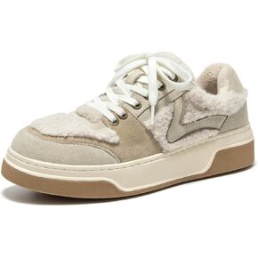 BEAU TODAY Winter Fashion Sneakers for Women, Women's Warm Fur Lined Platform Sneakers, Chunky Suede Leather Sneakers for Women, Casual Comfortable Lace-up Anti-Slip Outdoor Walking Shoes