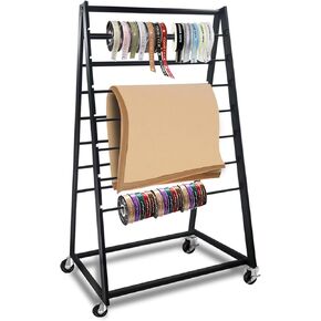 MEILANHUI Ribbon Holder Organizer Rack, 15 Tier Double-Sided Metal Ribbon Organizer Freestanding Movable Ribbon Storage, Large Capacity Ribbon Organizer for Craft Room, Cake Shop, Flower Store - Black