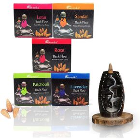 ARO VATIKA Backflow Natural Masala 120 Incense Cones | Pack of 12 Different Assorted Fragrances | for Home Fragrance & Prayers | Size 32mm | Burn Time- Approx 18 Minutes