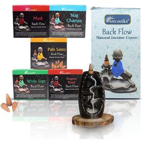 ARO VATIKA Backflow Natural Masala 120 Incense Cones | Pack of 12 Different Assorted Fragrances | for Home Fragrance & Prayers | Size 32mm | Burn Time- Approx 18 Minutes in Kuwait
