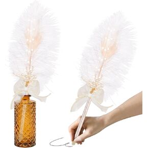 Vijiv Ostrich Feather Pen Quill Ballpoint Pen, Refillable Wedding Pens for Guest Book Signing, Luxury Nikah Fancy Pens for 1920s Great Gatsby Accessories Party Favor Supplies White
