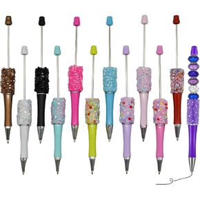 Maydahui 12 PCS Petal Glitter Beadable Ballpoint Pens Retractable Diamond Bead Pen Plastic DIY Bling Pens Cool Shaft Beaded Pen Black Ink for DIY Making School Party Office (Beads Not Included)