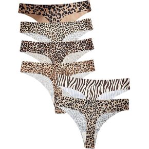 Women's 6 Pack Seamless Thongs Sexy Leopard Print Panties G-String Cheeky Underwear Low Rise Cheetah Print Thongs