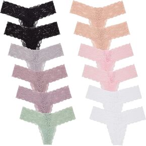 Rene Rofe 12 Pack - Floral Soft Stretch Lace Sexy Thongs Multi Pack - Everyday Basic Thong