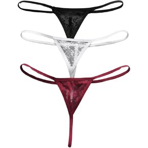 SOLY HUX Women's 3 Piece Lace Thongs Panties Underwear Low Rise Panty Set
