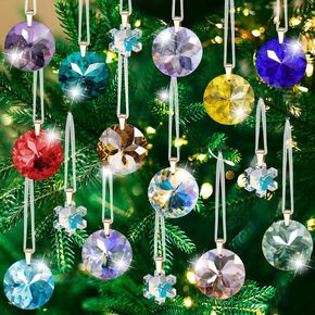 Worgree Crystal Christmas Ornaments Set, 12 Pcs Mini Colorful Crystal Glass Christmas Balls Ornaments for Xmas Tree Decorations Decorative Hanging Crystals Prism Ornaments for Wedding Party Home Decor