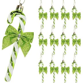 24 Pcs Candy Cane Christmas Decorations, 5.5inch Glitter Candy Cane Bows for Xmas Tree Hanging Ornament Holiday Festival Party Home Decoration (Blue)