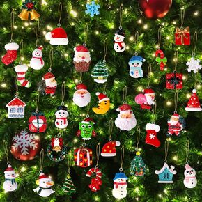 Garma 72Pcs Mini Christmas Ornaments for Xmas Tree Rustic Small Resin Chrismas Miniatures Ornaments Hanging Decoartions Tiny Christmas Tree Crafts with Santa Claus, Snowman,Bells for Christmas Decor