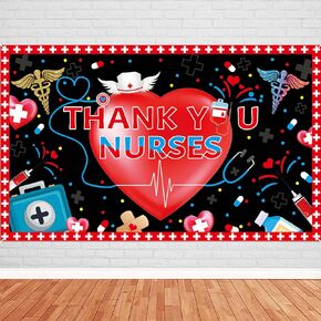 Thank You Nurses Appreciation Week Backdrop Banners, Happy National Nurse Day Photo Booth Background for Medical Doctor Nursing RN Graduations Party Favors Indoor Outdoor Decorations Supplies