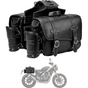 KEMIMOTO Motorcycle Saddlebags, 24L Large Capacity Saddle Bags Motorcycles, PU Leather Motorcycle with Cup Holders for Sportster Softail Dyna V-star Shadow, Universal Motorcycle Accessories, Black
