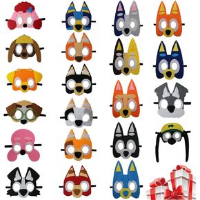 21 Packs Blue Puppy Dog Felt Mask for Kids, Puppy Dog Themed Party Supplies Birthday Party Favors Costumes Dress-Up Masks Birthday Gift for Boys Girls