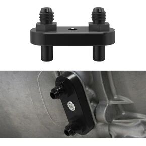 Bevinsee Transmission Cooler Line Adapter Plate with Gasket 6AN Fittings Compatible with 6L80E 6L90E 8L90E for 3/8" Braided Hose Set Black