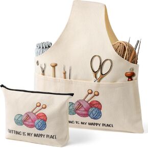 Travel Knitting Wrist Bag - 2Pcs Knitting Crochet Lightweight Zipper Tote Bag Holding Yarn Crochet Hook Needles Storage Organizer for Girl Women Grandma Mother's Day Valentines Birthday Gift