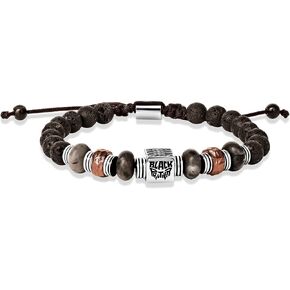Marvel Black Panther Mens Bracelet - Adjustable Stainless Steel Beaded Lariat Bracelet - Black Panther Bracelet