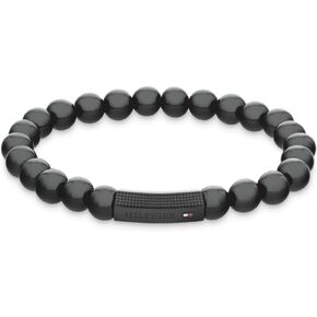 Tommy Hilfiger Men's Jewelry - Black Beaded Bracelet - Stretchy - 180 mm - Classic and Casual - Gifts for Men