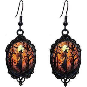 Vintage Halloween Earrings Gothic Mystery Witch Cameo Earrings Vintage Punk Crystal Glass Witch Dangle Earrings Victorian Jewelry for Women