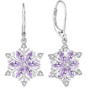 Starchenie Snowflake Dangle Earrings for Women 925 Sterling Silver Leverback Earrings Birthstones Jewelry