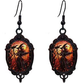 Vintage Halloween Earrings Gothic Mystery Witch Cameo Earrings Vintage Punk Crystal Glass Witch Dangle Earrings Victorian Jewelry for Women