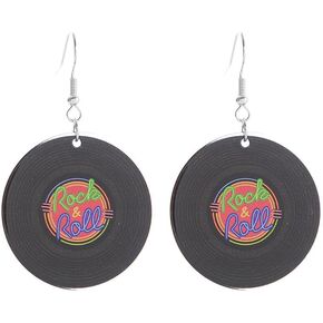 coadipress Vintage Vinyl Records Earrings for Women Retro Black Red Acrylic Long Player DJ Rock Roll 50s 60s 70s Classic Music Circle Record Dangle Drop Earrings Disco Party Jewelry