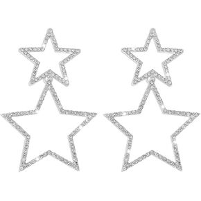 Star Earrings Dangle, Star Earrings for Women, Sparkly Rhinestone Star Hoop Earrings, Double Star Drop Earrings Dangle Jewelry for Women, Girls