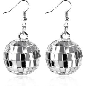Disco Ball Earrings, Silver Ball Earrings Fun Earrings Disco Accessories 70s Mirror Disco Cowgirl Outfit for Women