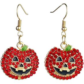 Halloween Pumpkin Ghost Earrings Sparkly Rhinestone Dangle Earring for Women
