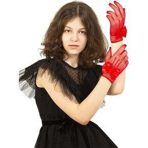 LATTEMARMALATTE Girl's Fishnet Gloves Flower Kids Gloves Dressy Wrist Length Gloves for Wedding, Halloween Party, Prom Glove