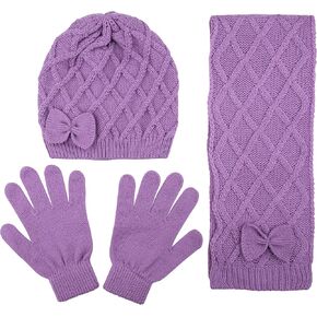 قبعة شتوية متقاطعة للأطفال مع فيونكة ووشاح وقفازات للفتيات in Kuwait