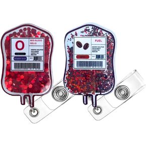 2PC Coffee Fuel IV & Blood Type Bag Shaker Glitter Badge Reel ID Holder Clip for Nurse Nurses Nursing Medical Assistant RN CNA MA CMA IPN Doctors Healthcare Hospital Surgery Gifts Accessories