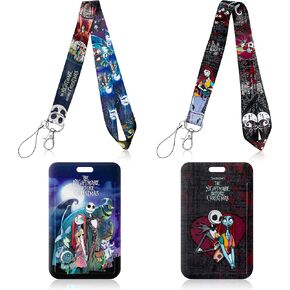 Christmas Lanyard Card Badge - 2Pcs Lanyard ID Card Badge Holders Christmas Jack Keychains Lanyards Card Holder Xmas New Year Gifts Horror Cartoon Skull Neck Strap Card Case Keys Walletupply