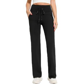 Women's Straight Leg High Waisted Yoga Pants High Elasticity and Drawstring Pockets for Hip Lifting Sports Pants