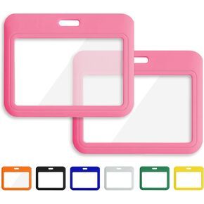 1 Pcs ID Badge Holder with Double-Sided Windows Horizontal Hard Plastic Case Black Card Protector Pouch for Office School ID Credit Cards Proximity Key Cards Driver’s Licenses and Passes