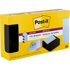 Post-it Note Dispenser, Modern Black, Pack Includes Dispenser and 3 Super Sticky Pop-up Sticky Notes Pads, 2X The Sticking Power (WAVE-330-BKVP)
