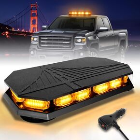 HLauto 406D Rooftop Emergency Strobe Lights Bar, 102 LED Amber White Mini Beacon Safety Flashing Warning Traffic Lights Bar w/Magnetic Base for 12-24V Trucks, Construction Vehicles, Snowplow, Cars