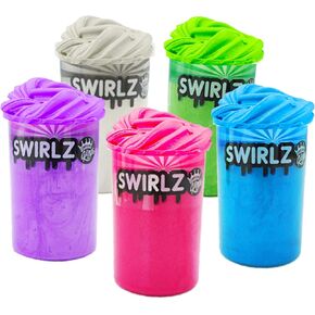 COMPOUND KINGS Swirlz Butter Slime Kit for Girls & Boys | Sensory Toys | Non-Sticky | Stress Relieving Tactile | (5-Pack Fluffy Glitzy, Butter, Neon, Cotton Assortment)