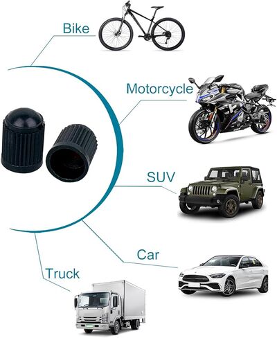 ZUFECY 100 عبوة من أغطية جذعية الصمامات البلاستيكية، أغطية جذعية عالمية للسيارة والدراجات النارية والشاحنات والدراجات والدراجات (أسود) in Kuwait