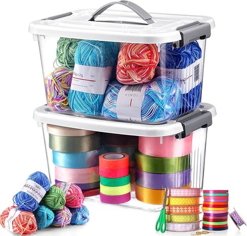 2 Pcs Tall Yarn Storage Organizer Plastic Storage Bins with Lids Ribbon Organizer Clear Stackable Crochet Storage Container Holder for Thread Beads Ribbon Glitter Yarn in Saudi Arabia
