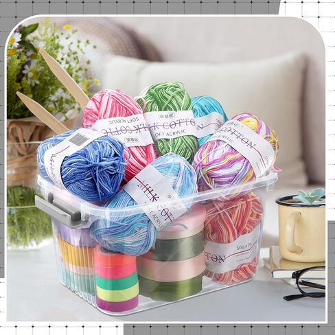 2 Pcs Tall Yarn Storage Organizer Plastic Storage Bins with Lids Ribbon Organizer Clear Stackable Crochet Storage Container Holder for Thread Beads Ribbon Glitter Yarn in Saudi Arabia