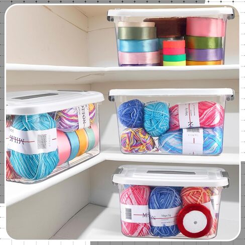 2 Pcs Tall Yarn Storage Organizer Plastic Storage Bins with Lids Ribbon Organizer Clear Stackable Crochet Storage Container Holder for Thread Beads Ribbon Glitter Yarn in Saudi Arabia