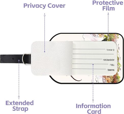 Luggage Tags for Suitcase 2 Pack Kawaii Cute Cats Leather Luggage Tags with Name Tag Privacy Cover,Women Men Airport Cruise Luggage Travel Essentials in Kuwait