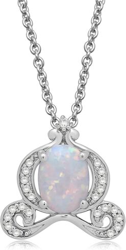 Jewelili Enchanted Disney Fine Jewelry من الفضة الإسترليني مع الماس 1/10 CTTW وقلادة قلادة أوبال سندريلا متعددة الألوان in Saudi Arabia