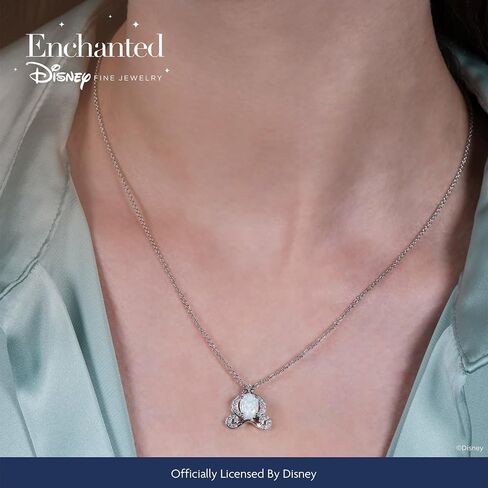 Jewelili Enchanted Disney Fine Jewelry من الفضة الإسترليني مع الماس 1/10 CTTW وقلادة قلادة أوبال سندريلا متعددة الألوان in Saudi Arabia