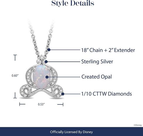 Jewelili Enchanted Disney Fine Jewelry من الفضة الإسترليني مع الماس 1/10 CTTW وقلادة قلادة أوبال سندريلا متعددة الألوان in Saudi Arabia