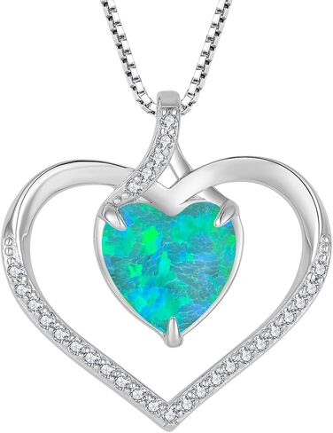 Opal Necklace 925 Sterling Silver Heart Pendant Necklace for women Plated 18k Gold Hypoallergenic No Tarnish Necklace Jewelry for Women in Saudi Arabia